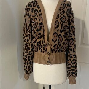 Valentino Garavani Tan and Brown Leopard Cardigan